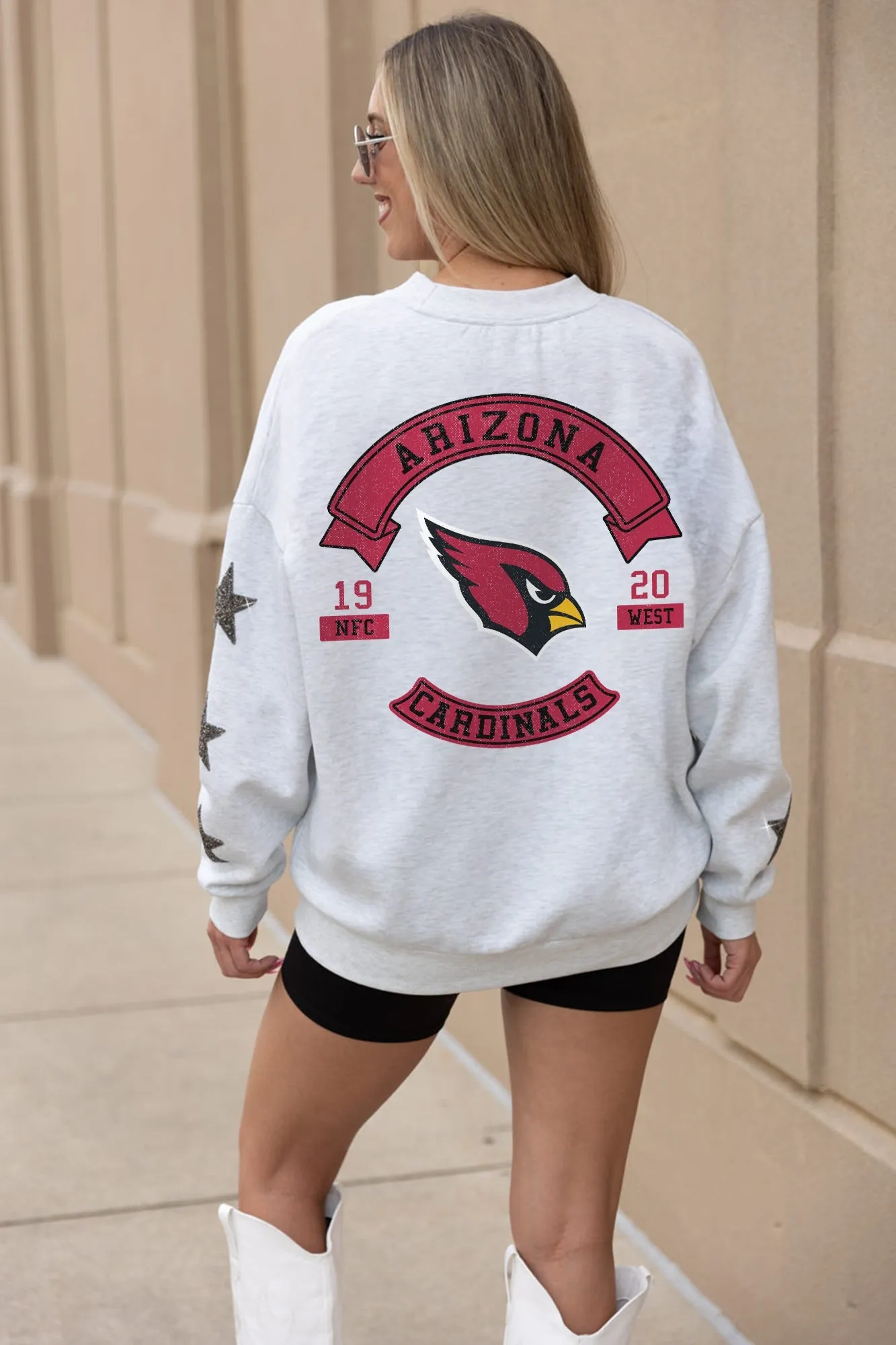 ARIZONA CARDINALS READY FOR IT EMBELLISHED STAR SLEEVE CREWNECK PULLOVER