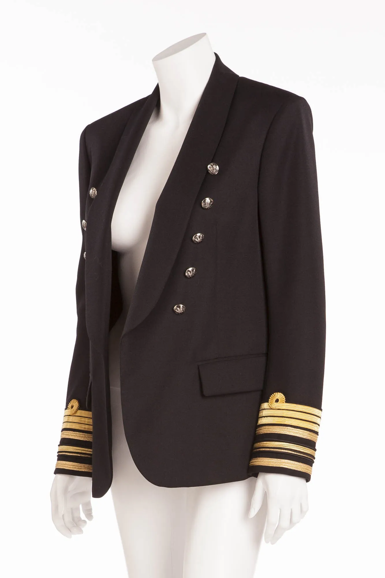 Balmain - Black Blazer Silver Buttons Gold Trim  - FR 40