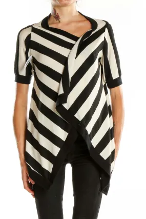 Black and White Striped Asymmetrical Knit Top