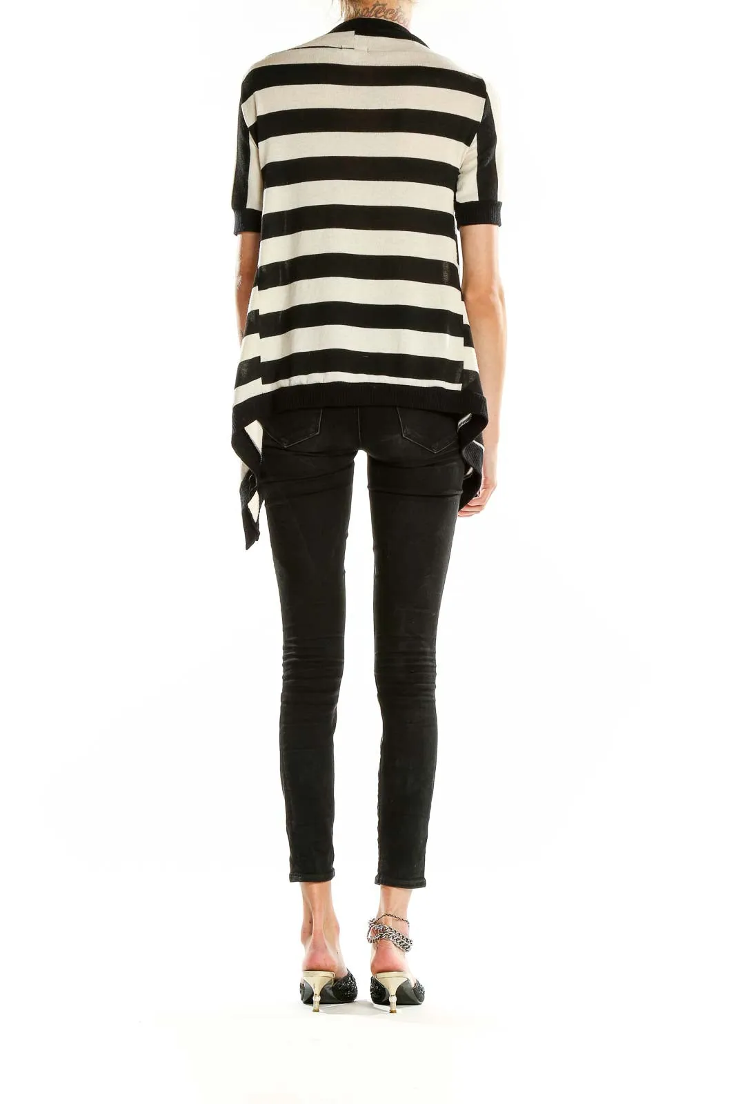 Black and White Striped Asymmetrical Knit Top
