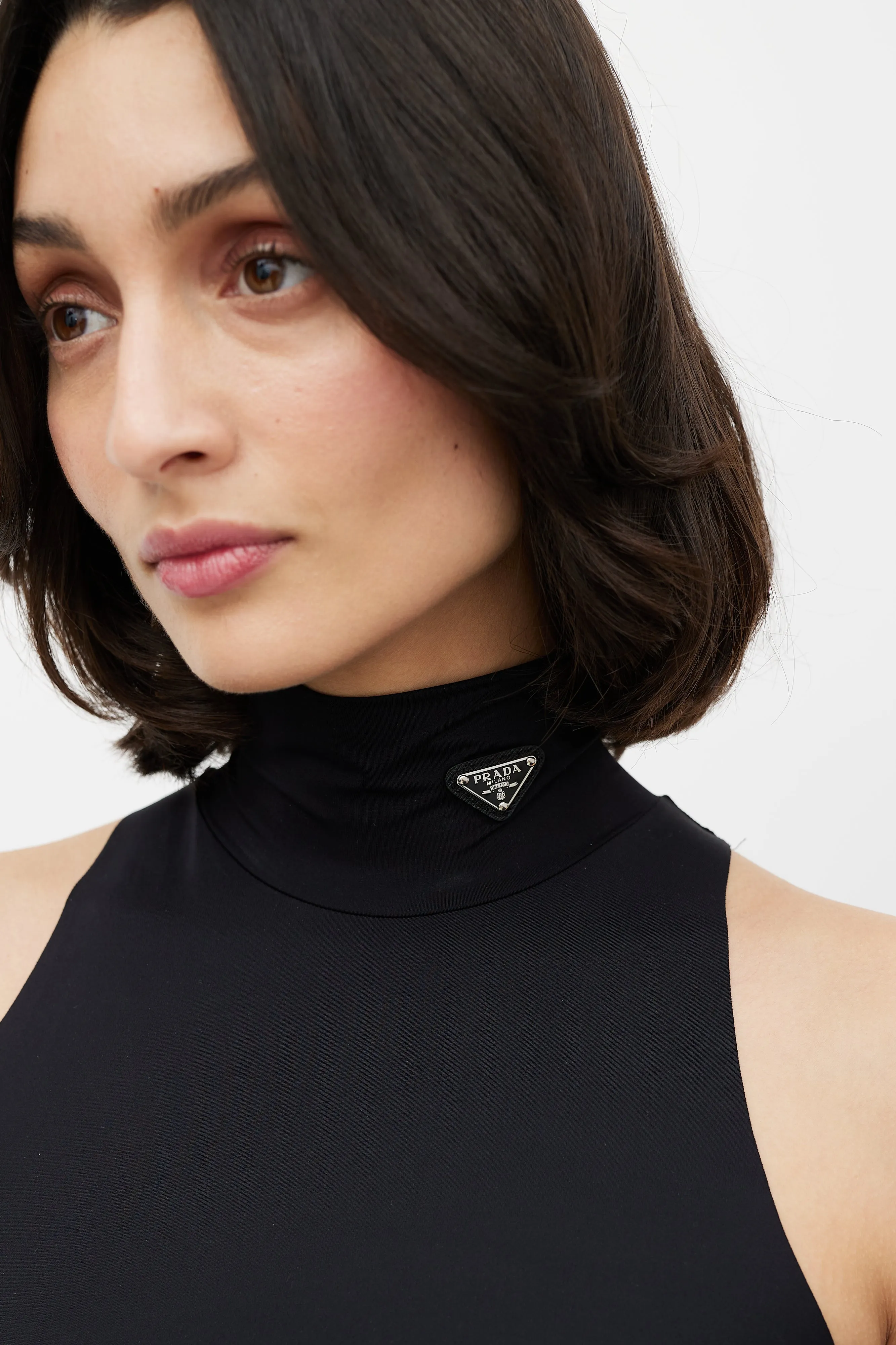Black Cropped Turtleneck Logo Top