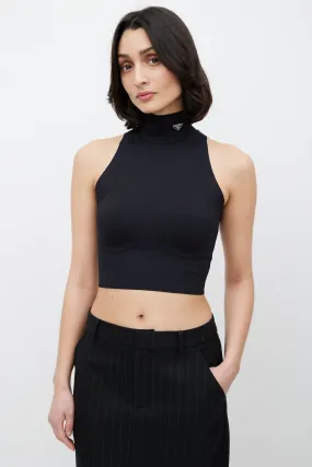 Black Cropped Turtleneck Logo Top