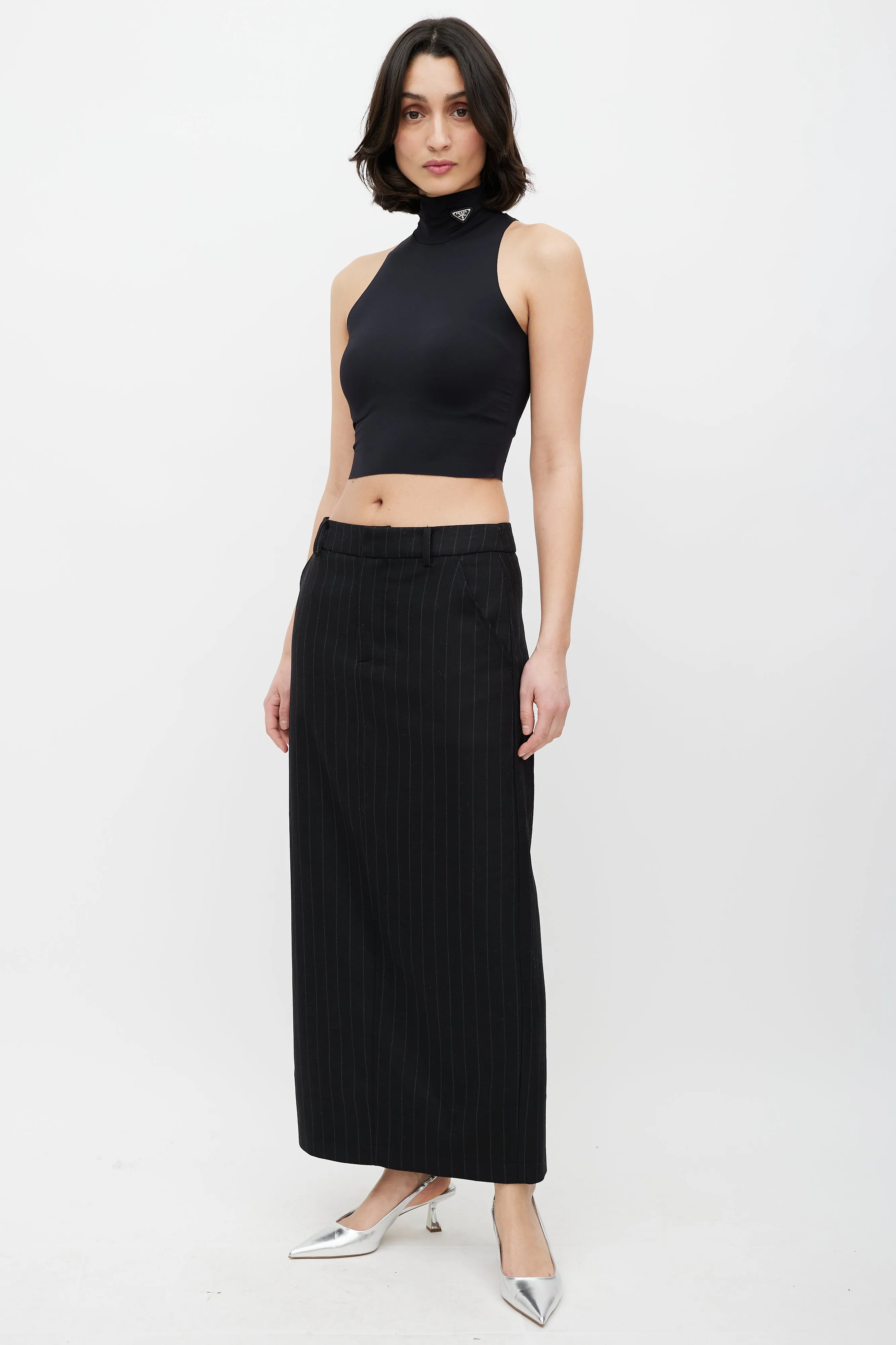 Black Cropped Turtleneck Logo Top