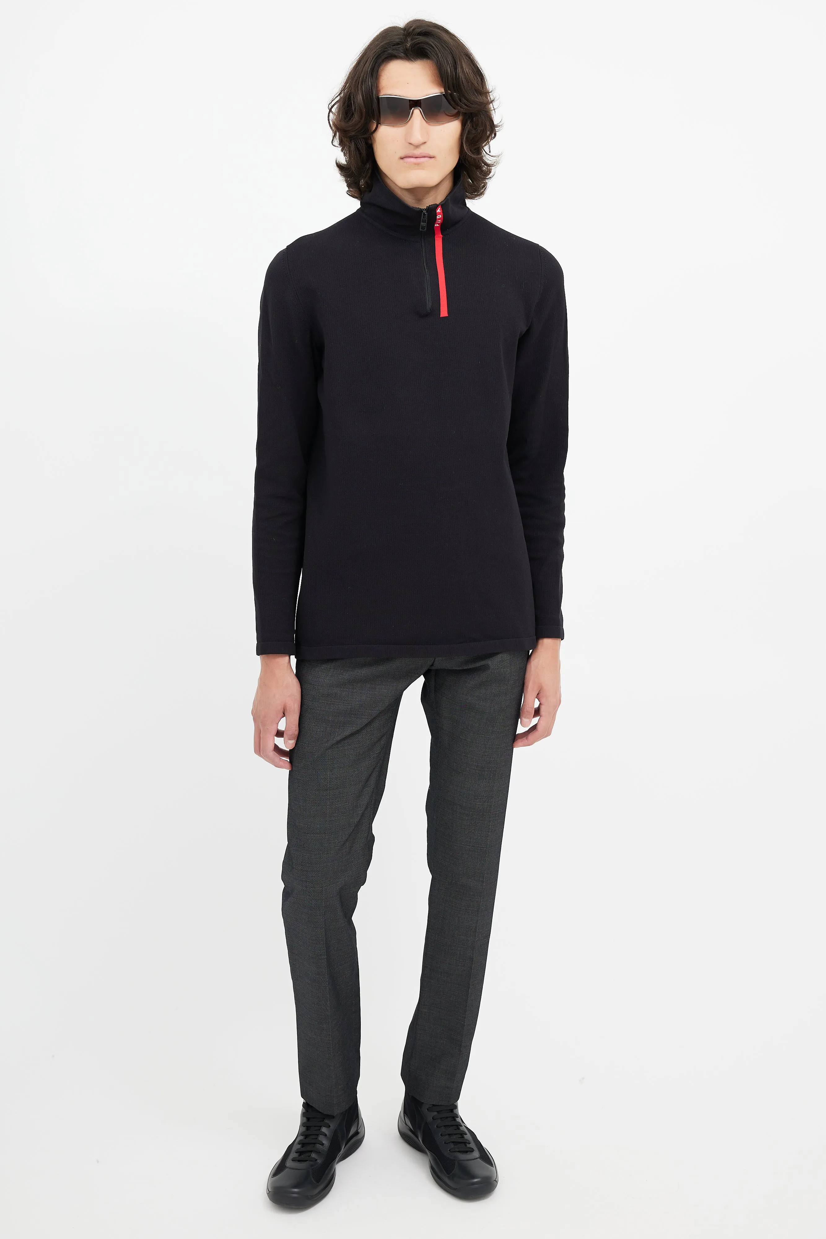 Black Linea Rossa Zip Logo Turtleneck