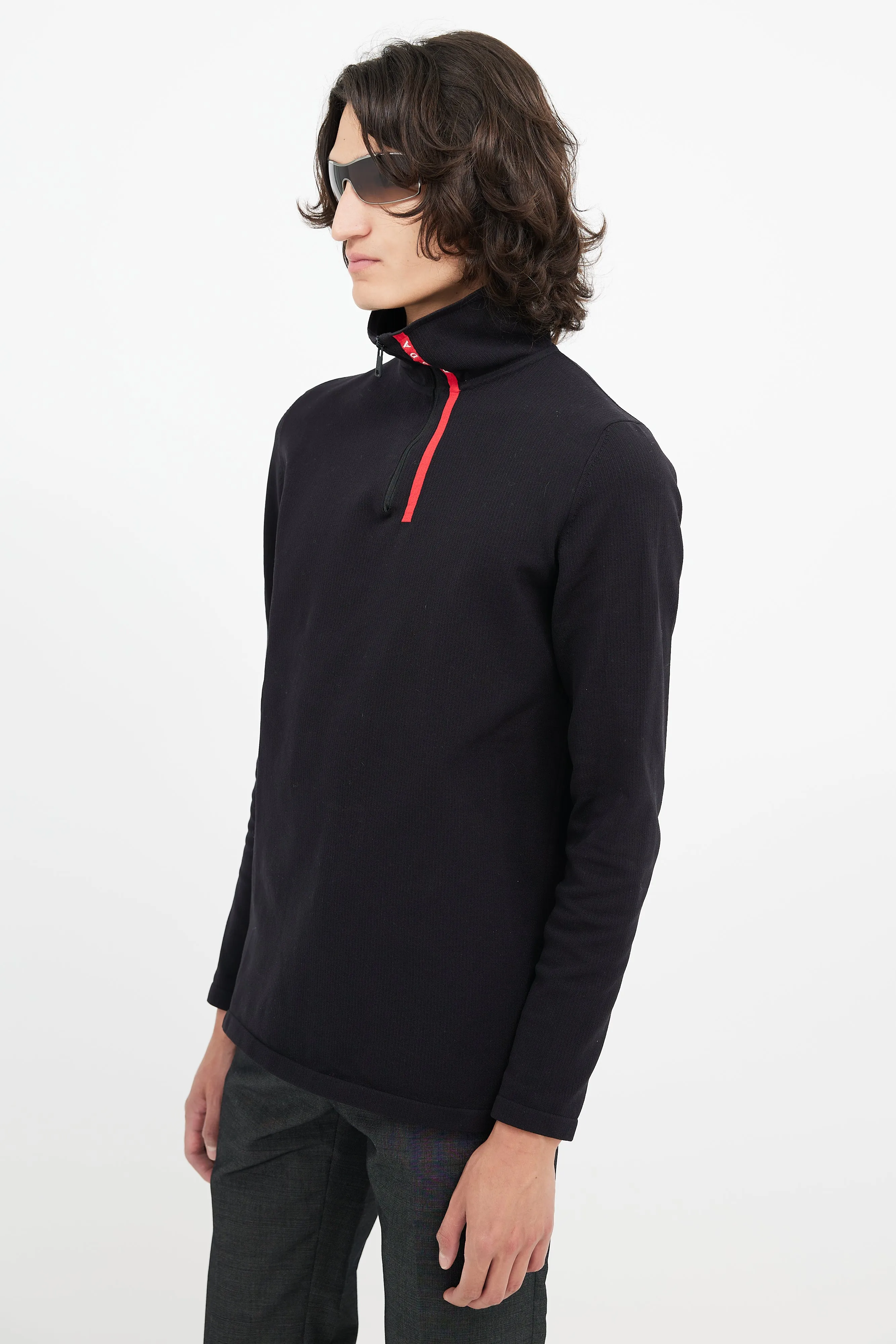Black Linea Rossa Zip Logo Turtleneck