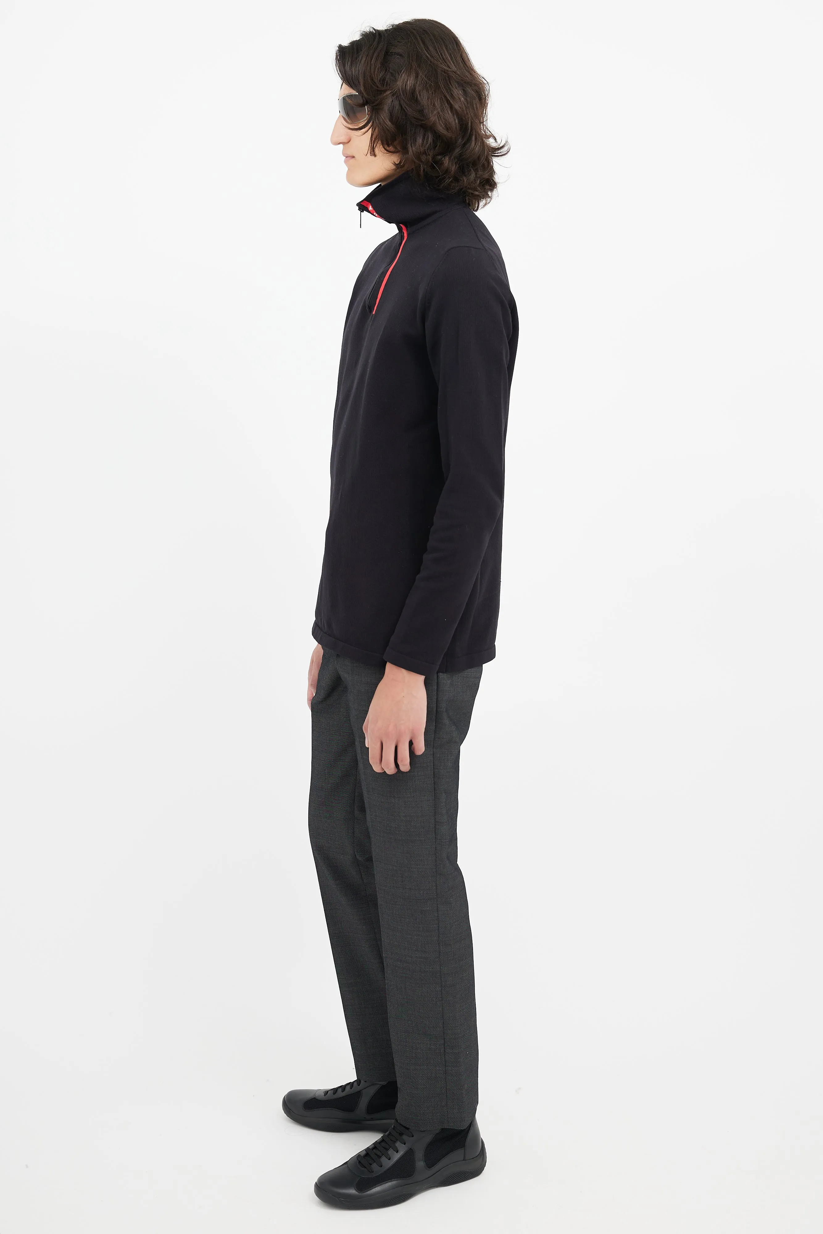 Black Linea Rossa Zip Logo Turtleneck