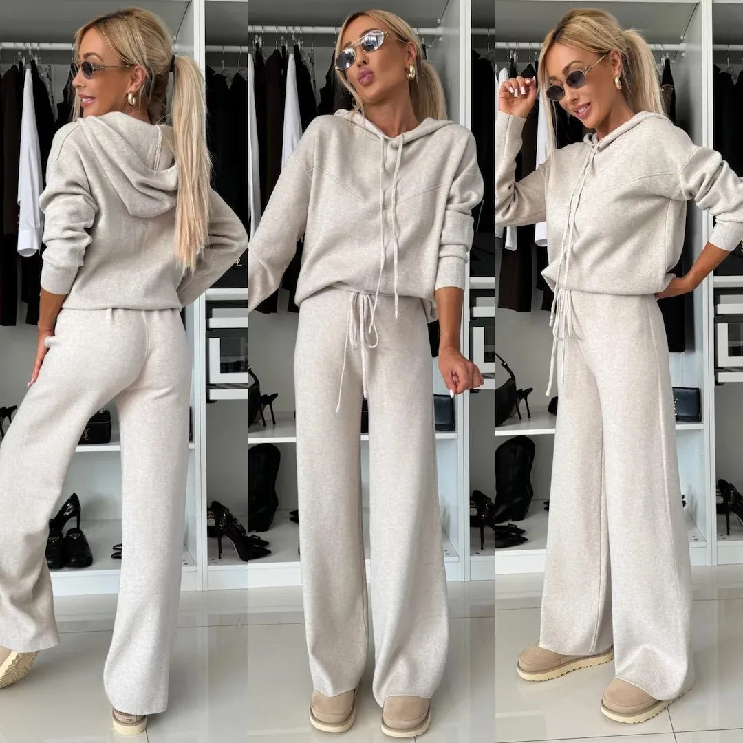 Cila Hooded Long Sleeved Sweatshirt Wide Leg Pants Set