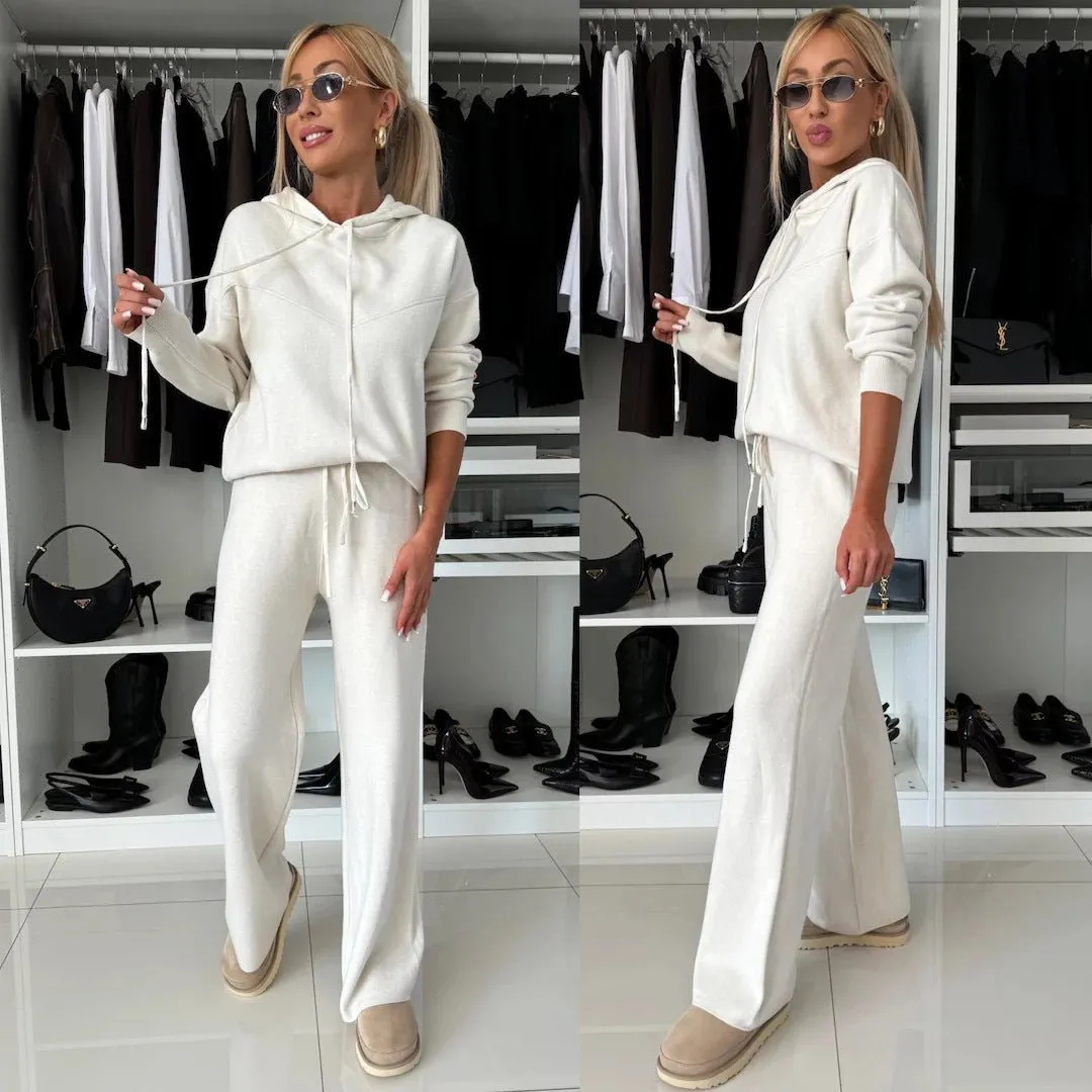 Cila Hooded Long Sleeved Sweatshirt Wide Leg Pants Set