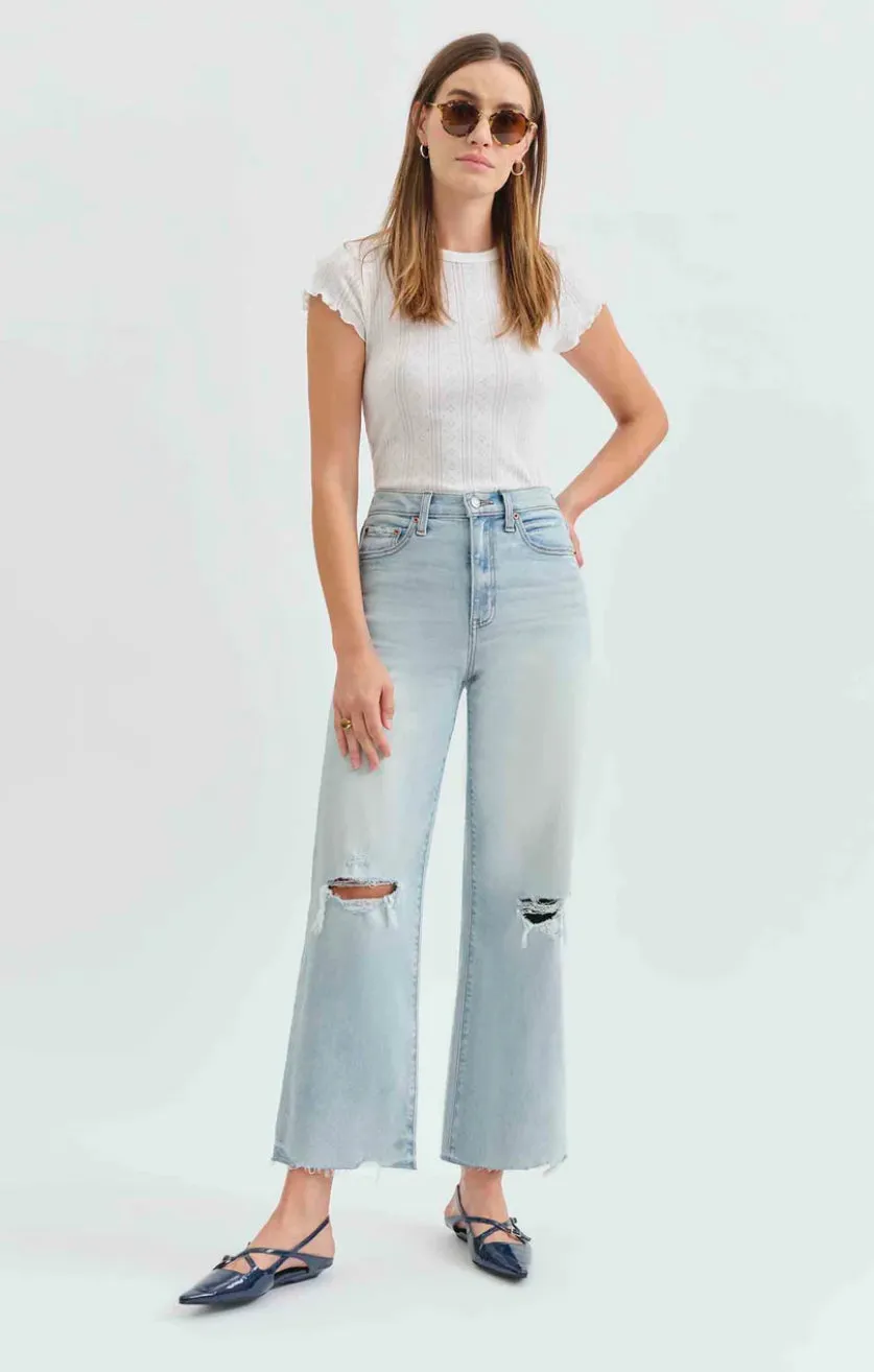 DAZE PLEASER - HIGH RISE WIDE LEG-CHARISMA DISTRESSED