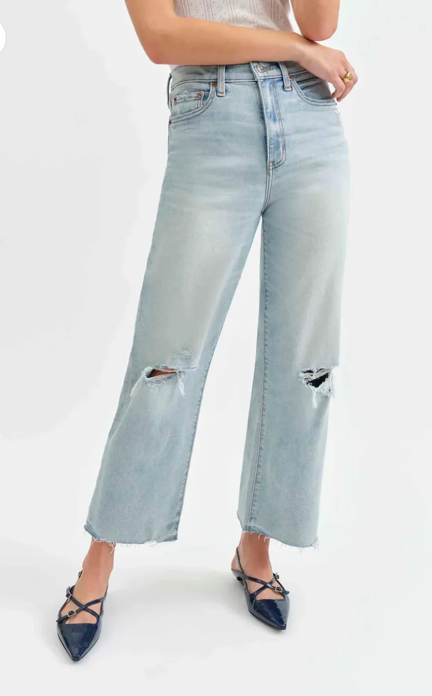 DAZE PLEASER - HIGH RISE WIDE LEG-CHARISMA DISTRESSED