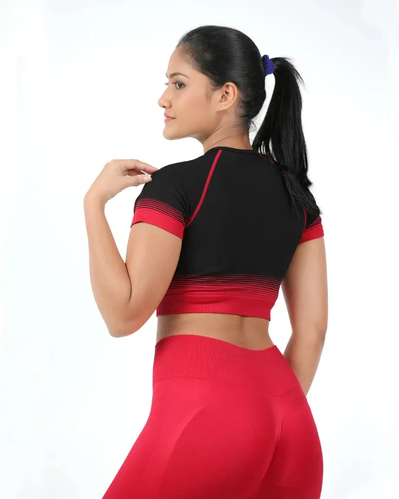 DynamicDuo 2-Tone Crop Top Red & Black - Seamless