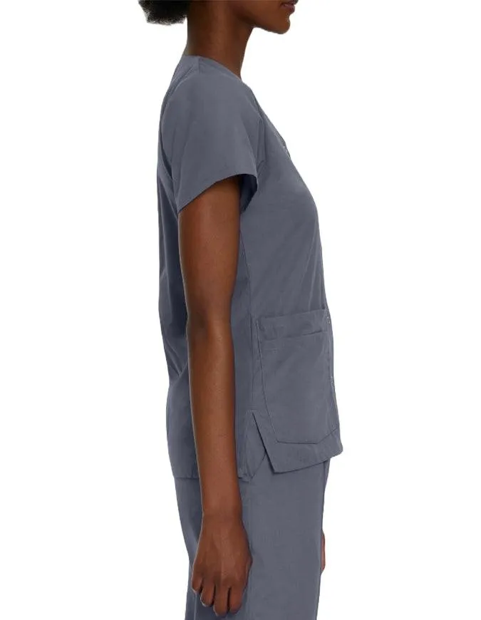 Landau Women's V-Neck Snap Front Solid Nurse Scrub Top