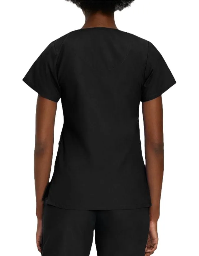 Landau Women's V-Neck Snap Front Solid Nurse Scrub Top