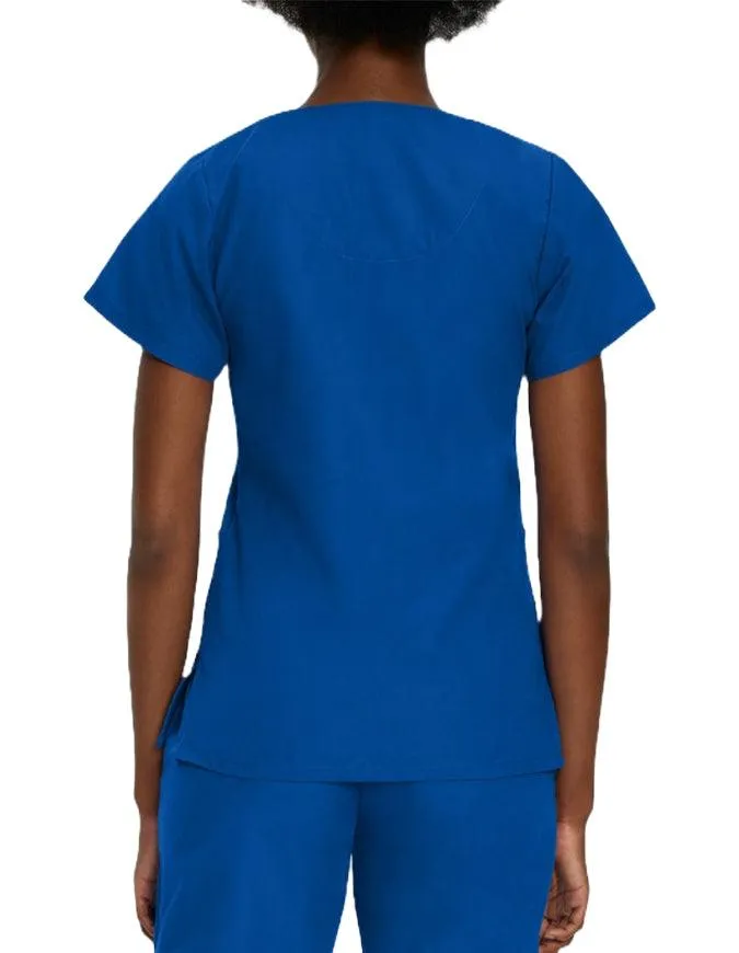 Landau Women's V-Neck Snap Front Solid Nurse Scrub Top