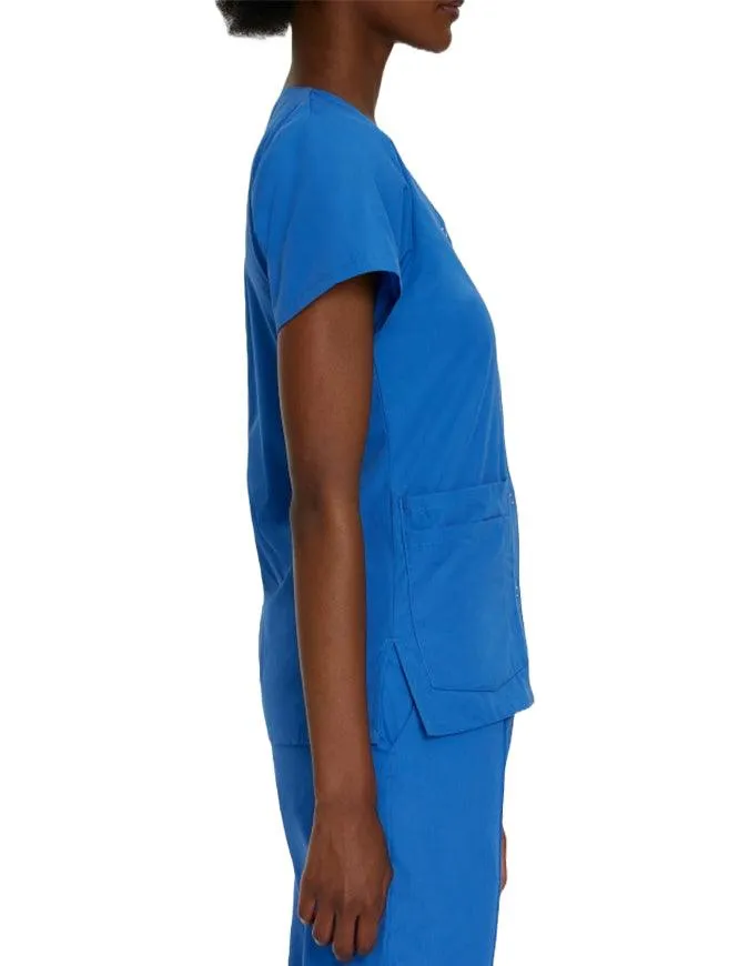 Landau Women's V-Neck Snap Front Solid Nurse Scrub Top