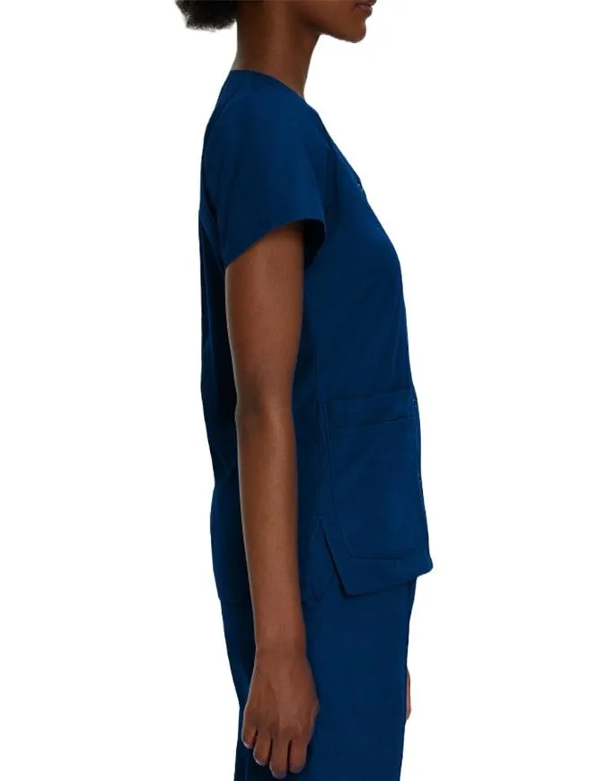 Landau Women's V-Neck Snap Front Solid Nurse Scrub Top