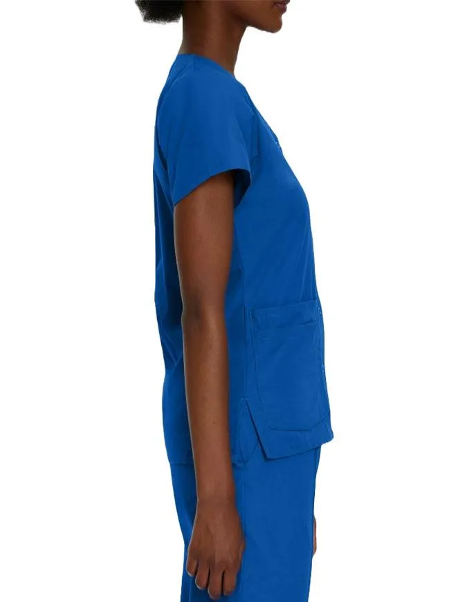 Landau Women's V-Neck Snap Front Solid Nurse Scrub Top
