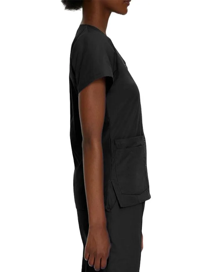 Landau Women's V-Neck Snap Front Solid Nurse Scrub Top