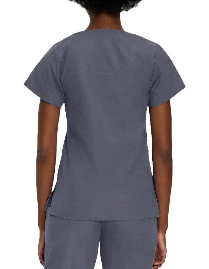 Landau Women's V-Neck Snap Front Solid Nurse Scrub Top