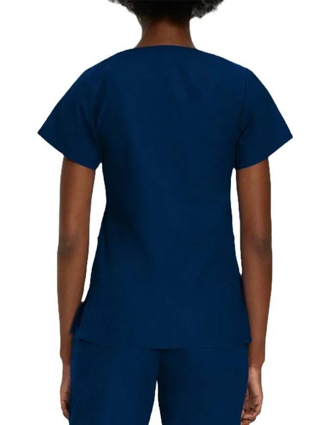 Landau Women's V-Neck Snap Front Solid Nurse Scrub Top