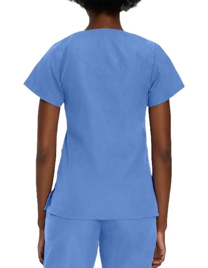 Landau Women's V-Neck Snap Front Solid Nurse Scrub Top