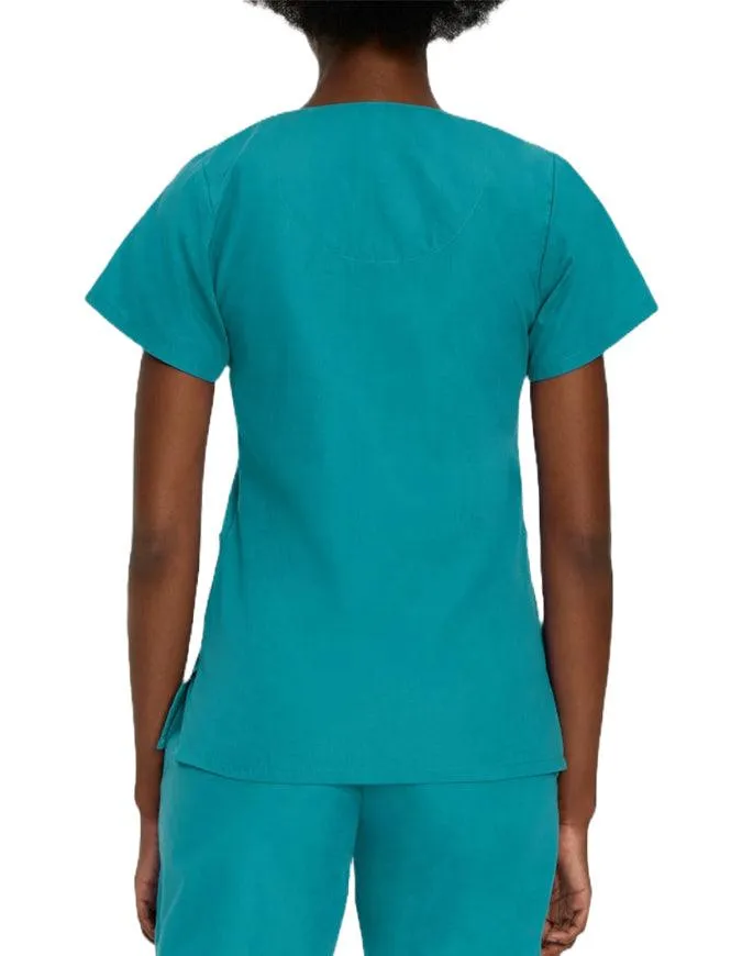 Landau Women's V-Neck Snap Front Solid Nurse Scrub Top