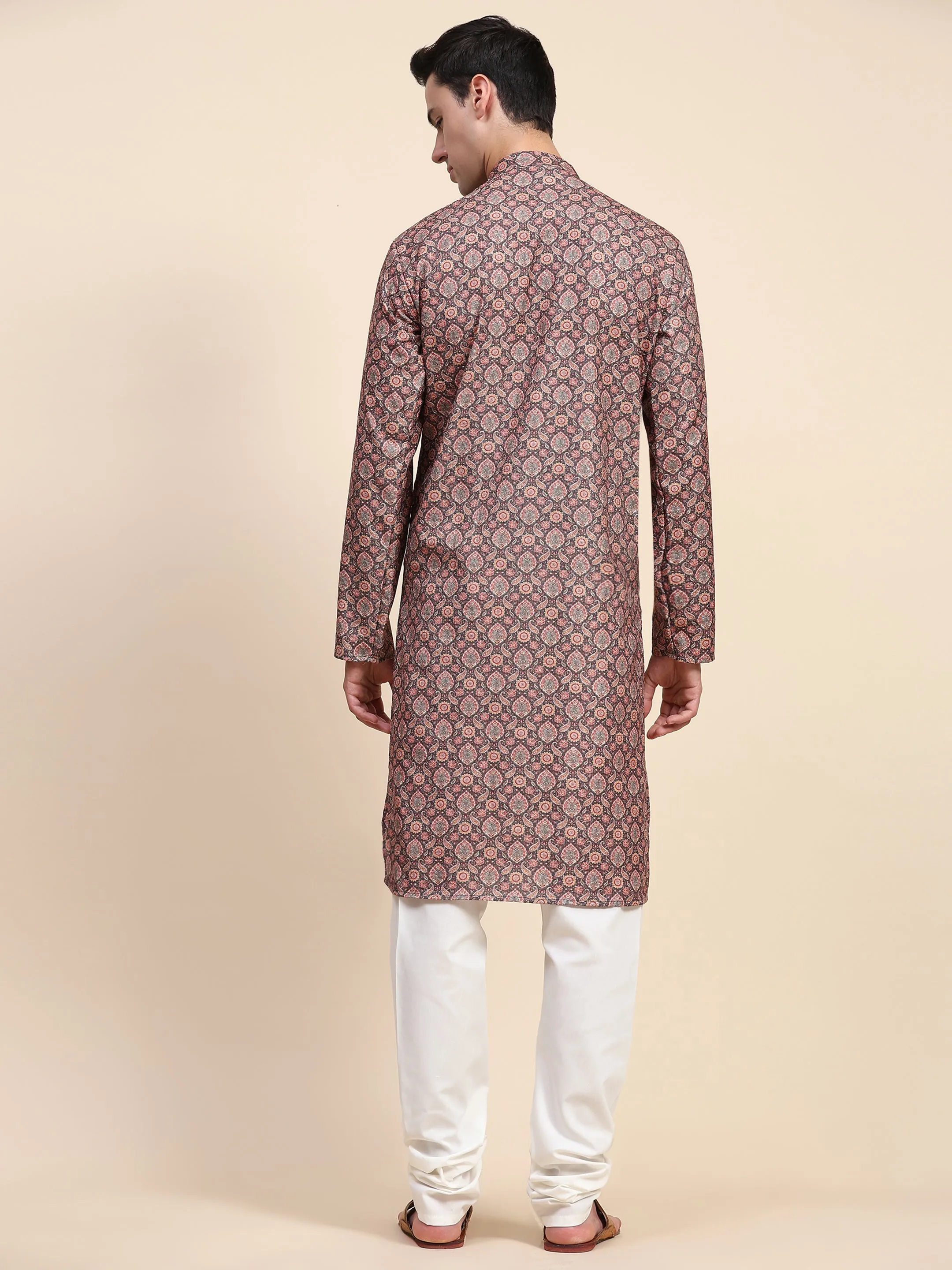 Men’s Ethnic Motifs Sequined Kurta Pajama Paisley Embroidered 2-Piece Set
