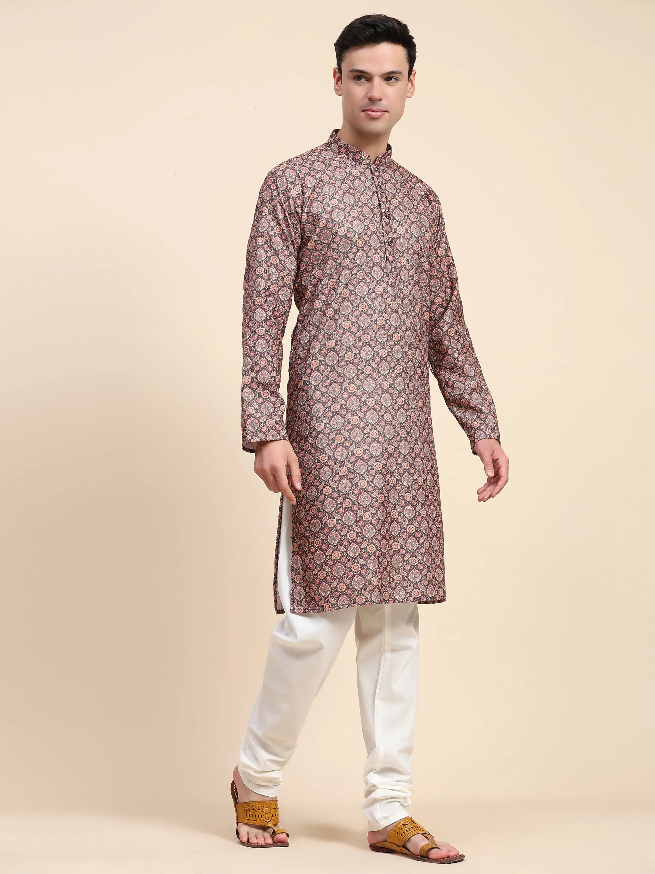 Men’s Ethnic Motifs Sequined Kurta Pajama Paisley Embroidered 2-Piece Set