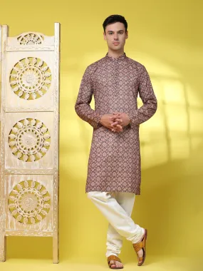 Men’s Ethnic Motifs Sequined Kurta Pajama Paisley Embroidered 2-Piece Set