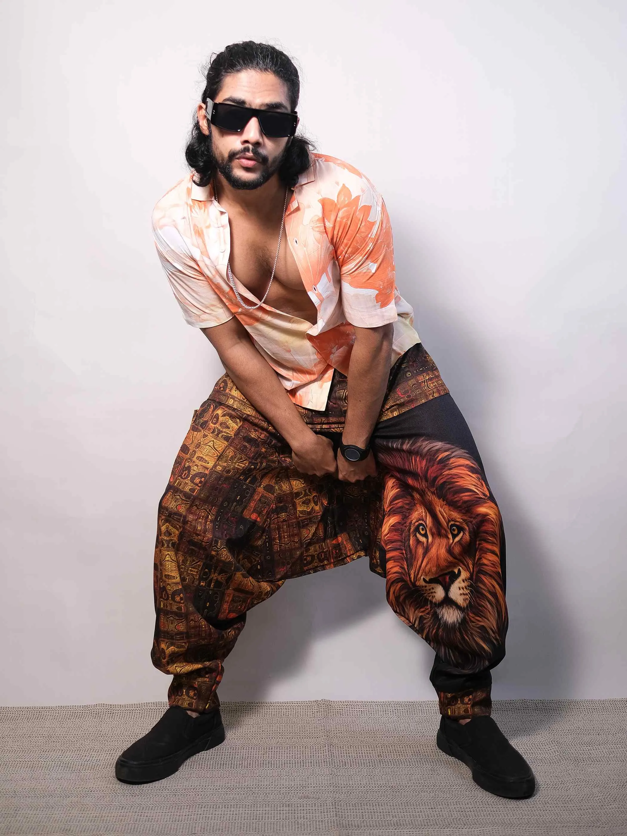 Men's Lion Print Balloon Aladdin Hippy Harem Pants For Travel Dance Yoga