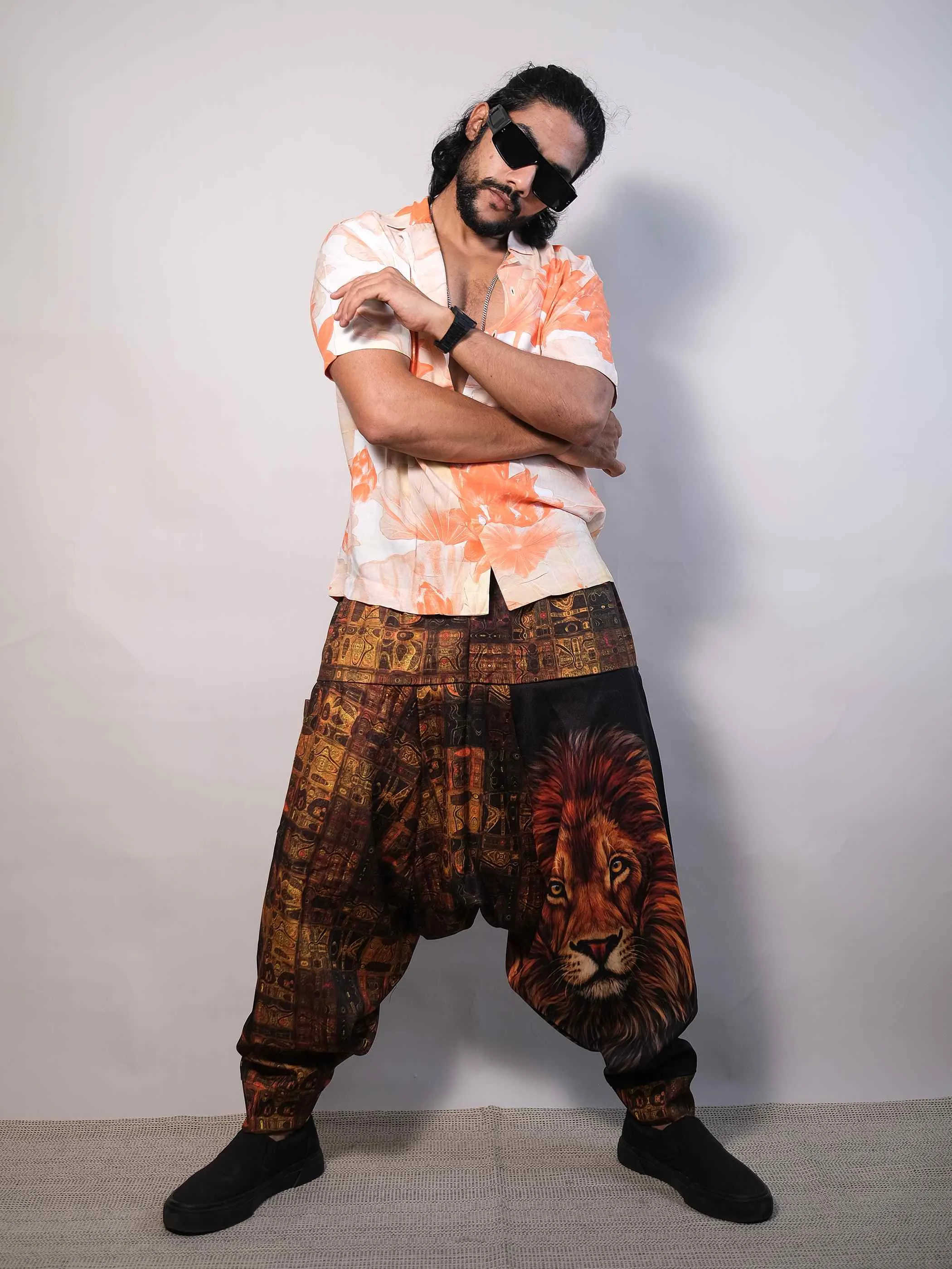 Men's Lion Print Balloon Aladdin Hippy Harem Pants For Travel Dance Yoga
