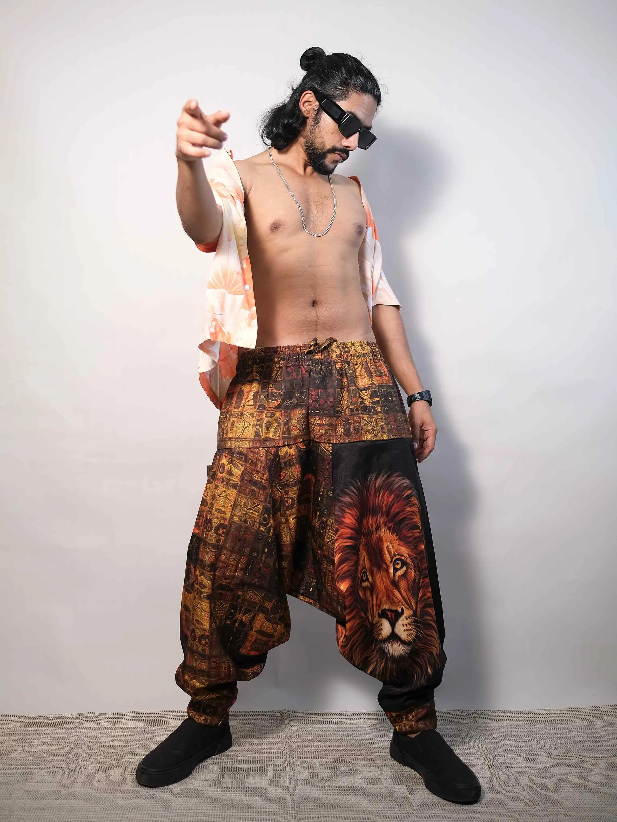 Men's Lion Print Balloon Aladdin Hippy Harem Pants For Travel Dance Yoga