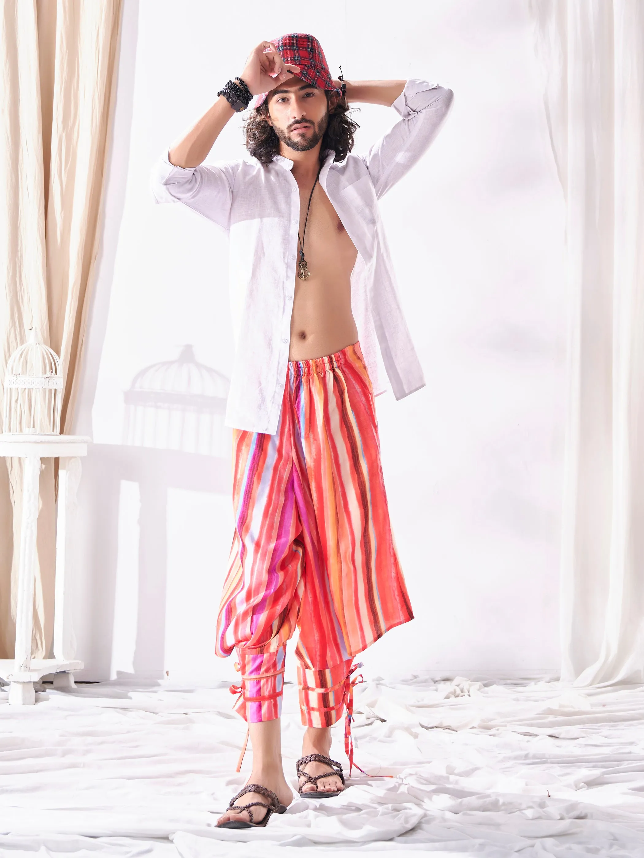 Men's Multi Coloured Cut Out Boho Hippy Harem Pants For Yoga Dance Travel