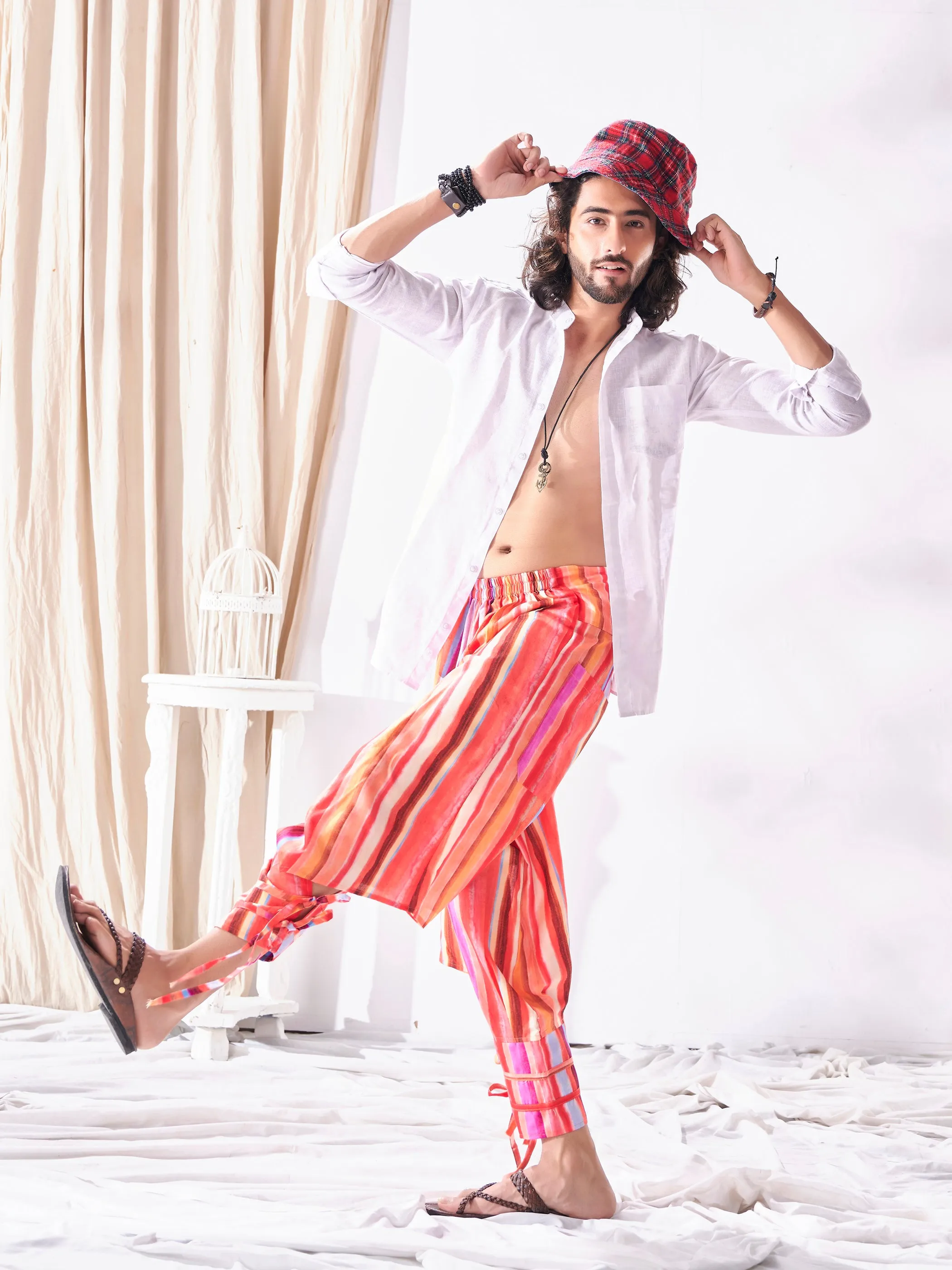 Men's Multi Coloured Cut Out Boho Hippy Harem Pants For Yoga Dance Travel