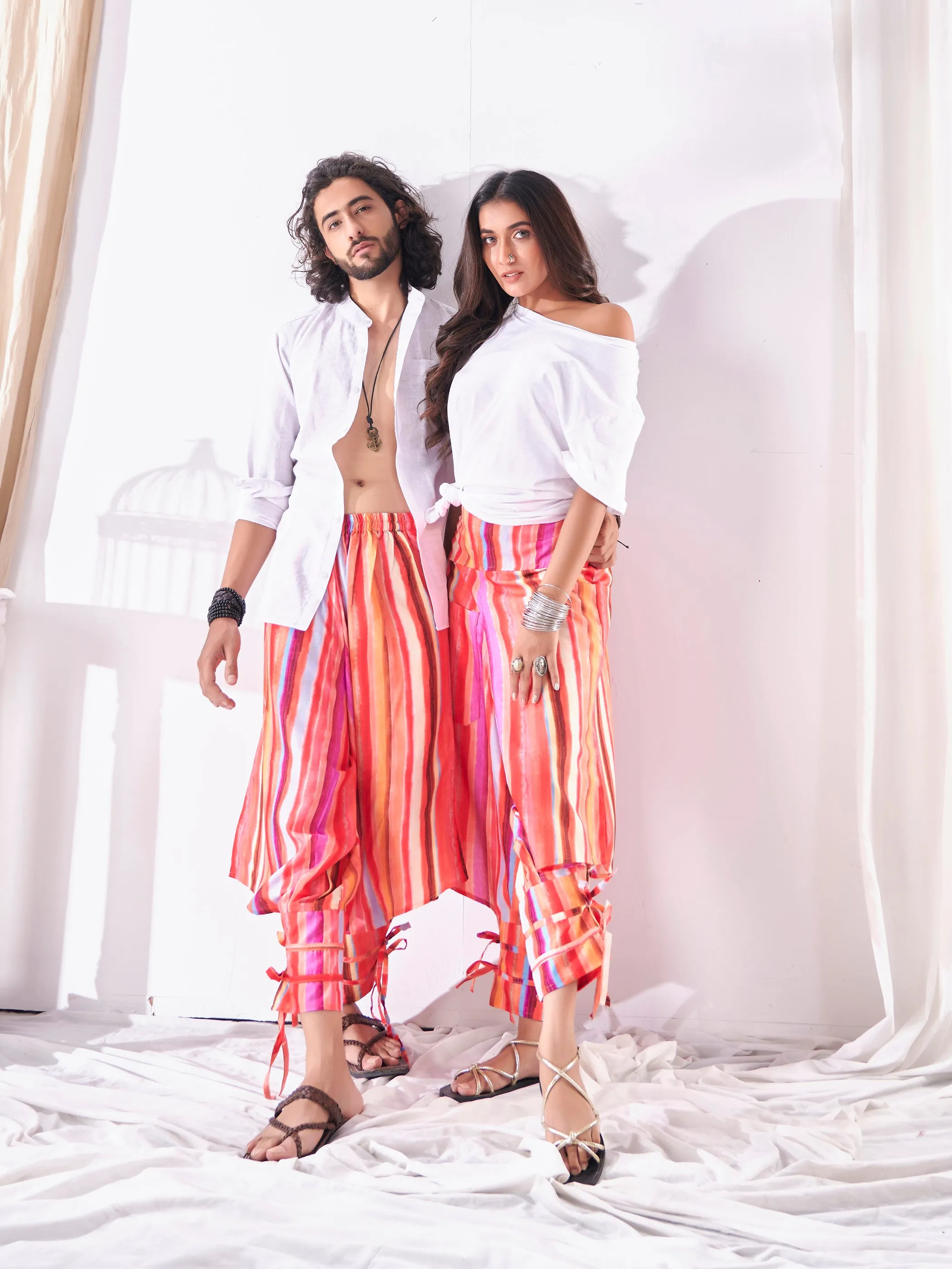 Men's Multi Coloured Cut Out Boho Hippy Harem Pants For Yoga Dance Travel