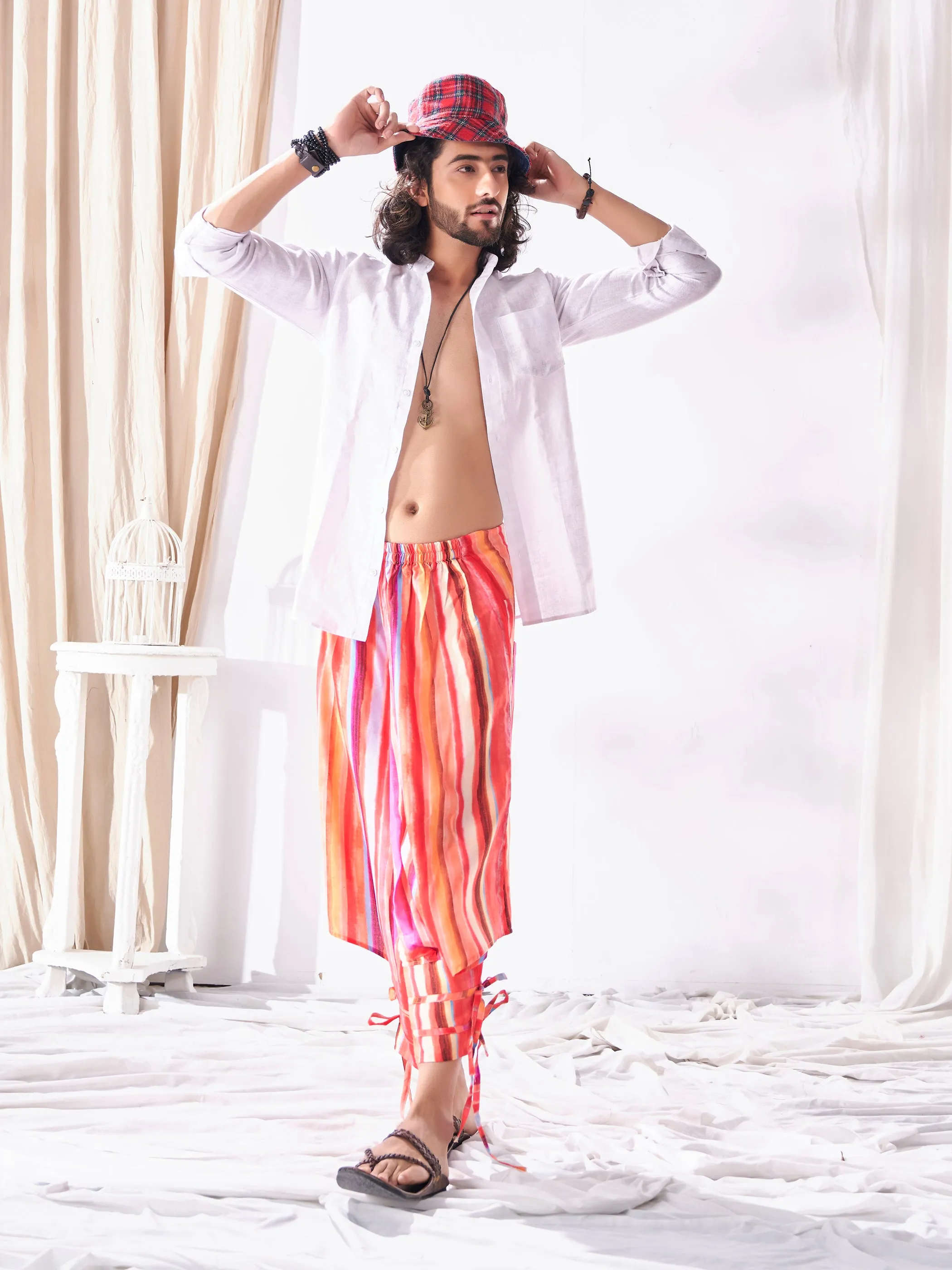 Men's Multi Coloured Cut Out Boho Hippy Harem Pants For Yoga Dance Travel
