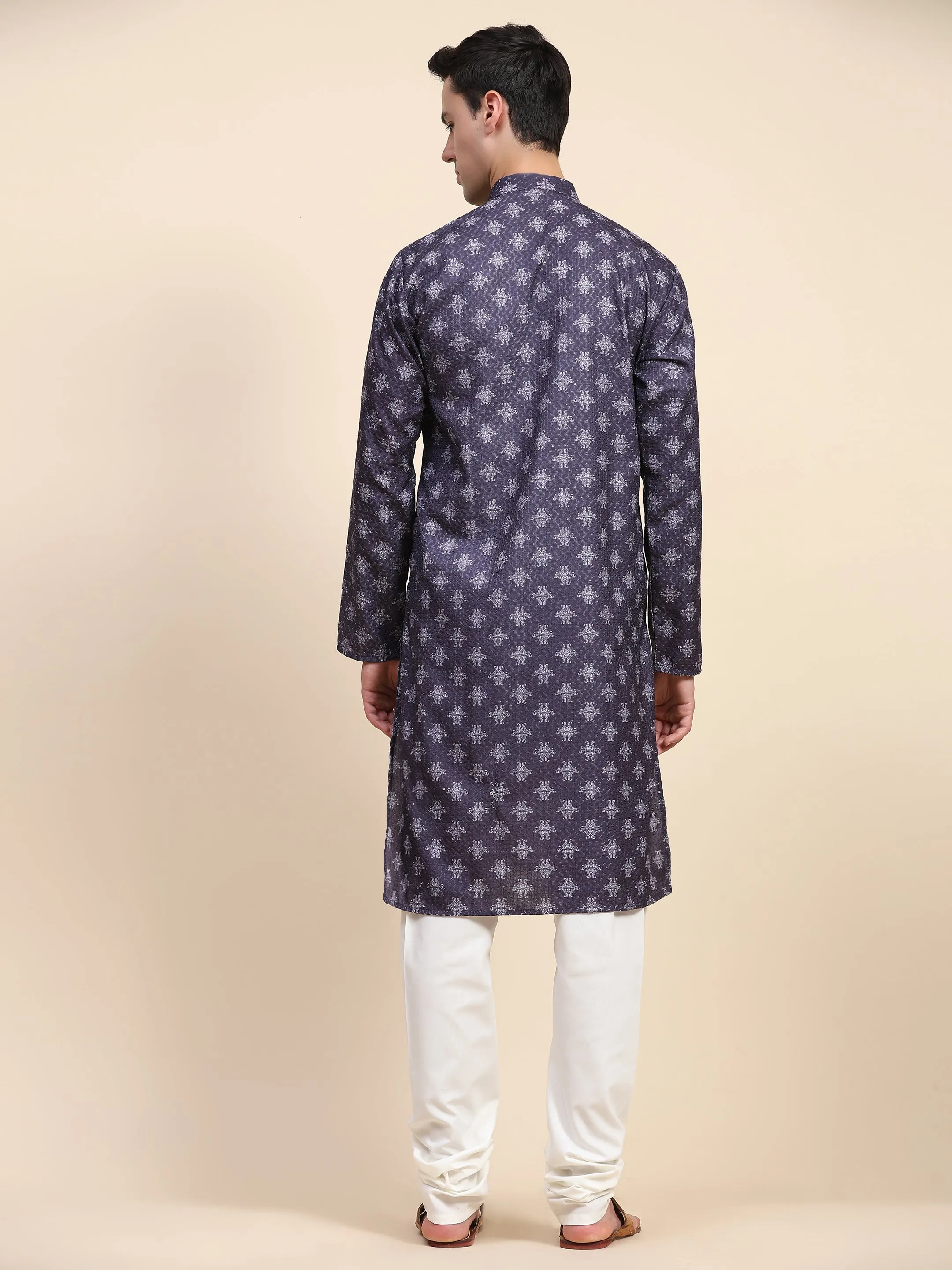 Men’s Sequined Embroidered Kurta Pajama Ethnic Motifs 2-Piece Set