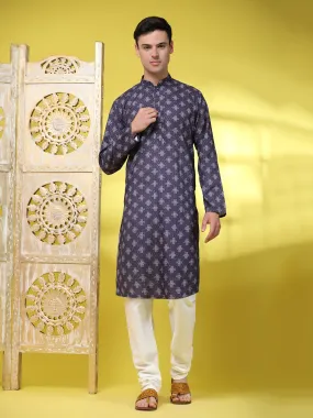 Men’s Sequined Embroidered Kurta Pajama Ethnic Motifs 2-Piece Set