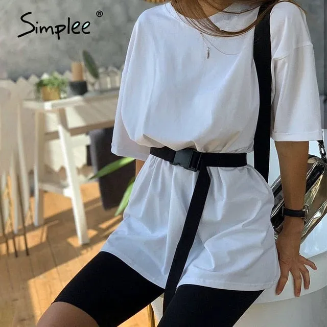 Simplee Casual solid outfits women's two piece suit with belt Home loose sports tracksuits fashion bicycle suit summer hot 2020
