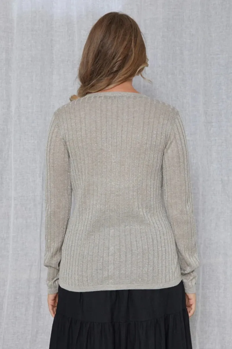 Stella   Gemma - Beverly Cardigan - Mushroom Lurex