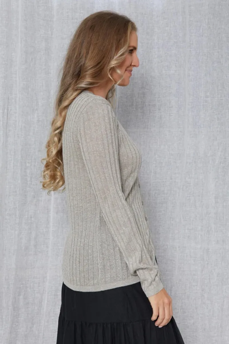 Stella   Gemma - Beverly Cardigan - Mushroom Lurex