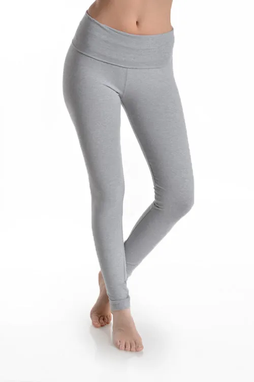 T-PARTY BASIC FOLDOVER LONG SOLID LEGGINGS - BLACK