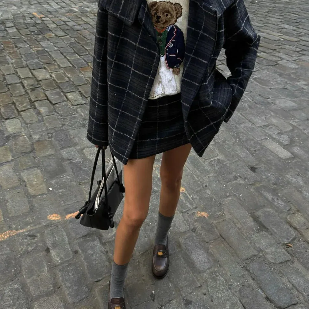 TAVIMART  -  chic Plaid Lapel Women's Suit Jackets Casual Long Sleeved Pocket Single Breasted Coats Autumn Loose Office Commut Lady Outerwear