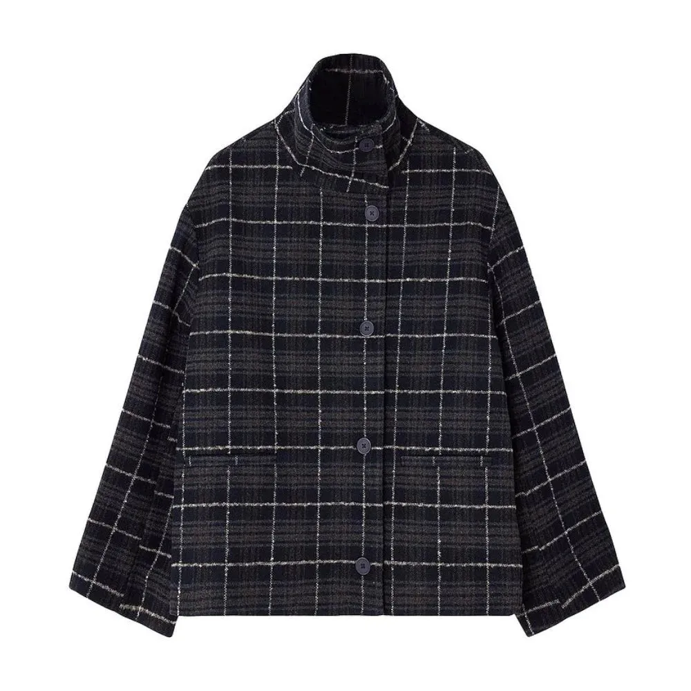 TAVIMART  -  chic Plaid Lapel Women's Suit Jackets Casual Long Sleeved Pocket Single Breasted Coats Autumn Loose Office Commut Lady Outerwear