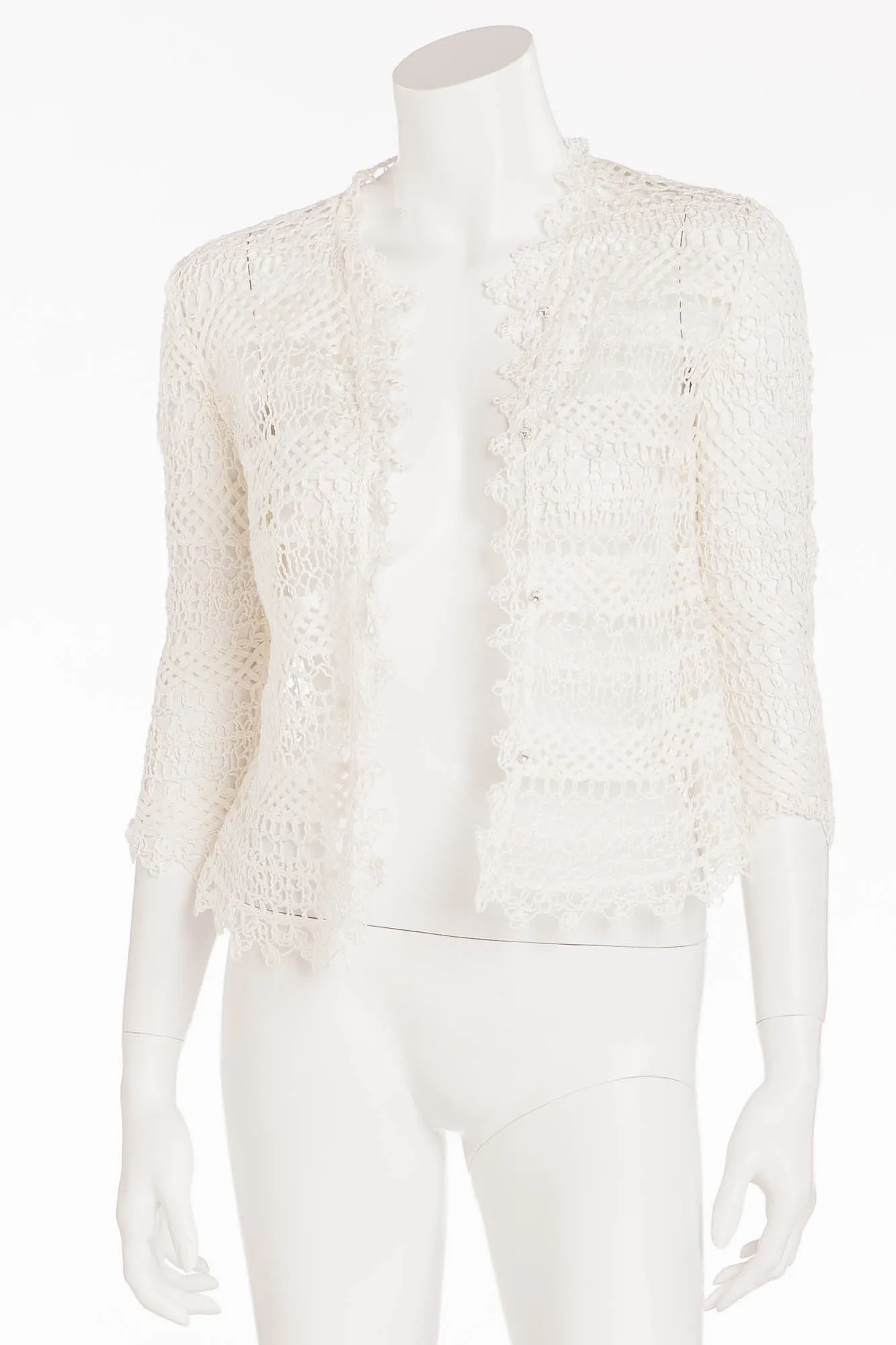 Valentino - White Crochet Lace 3/4 Sleeve Button Up Jacket - IT 42