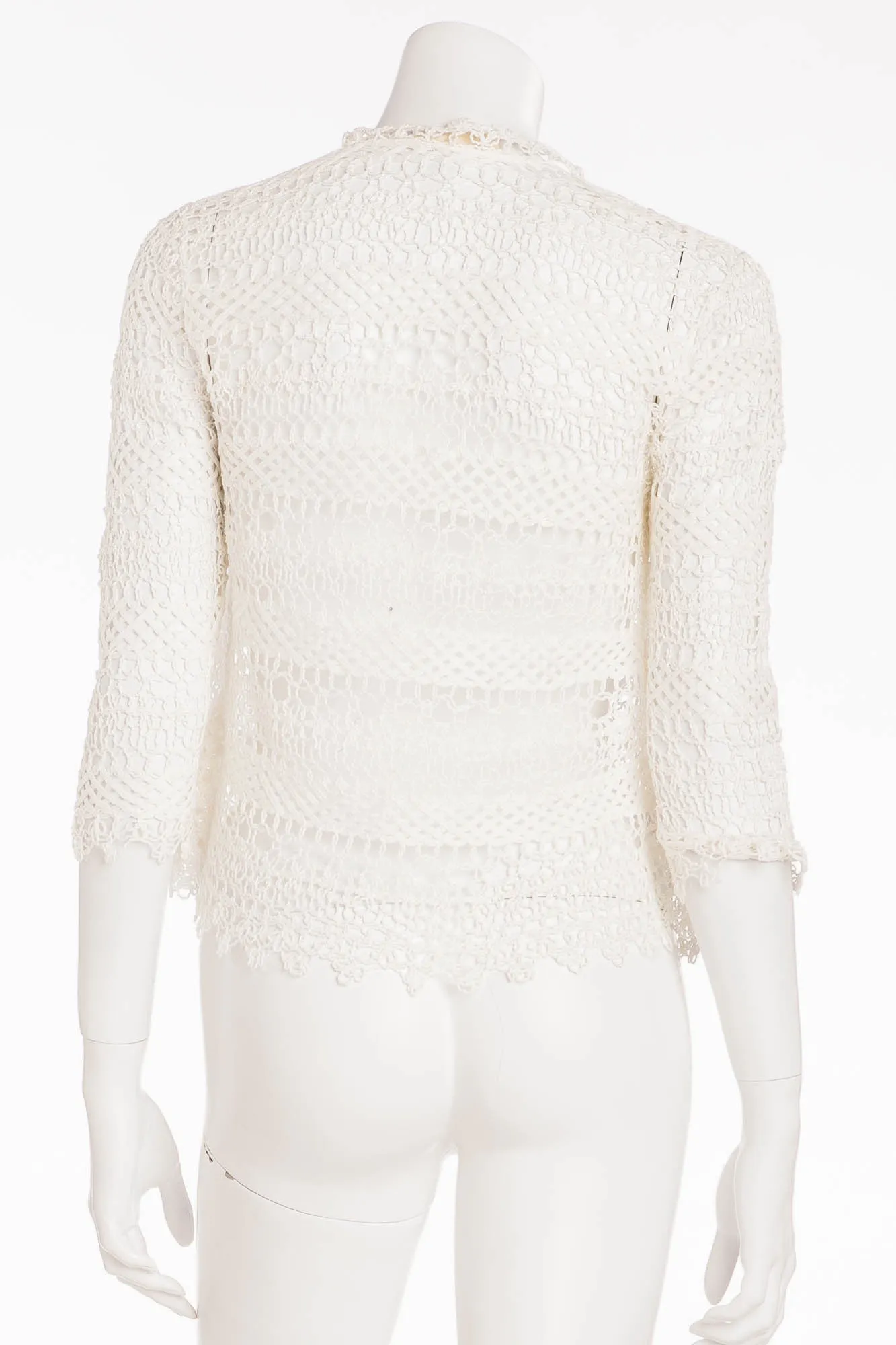 Valentino - White Crochet Lace 3/4 Sleeve Button Up Jacket - IT 42