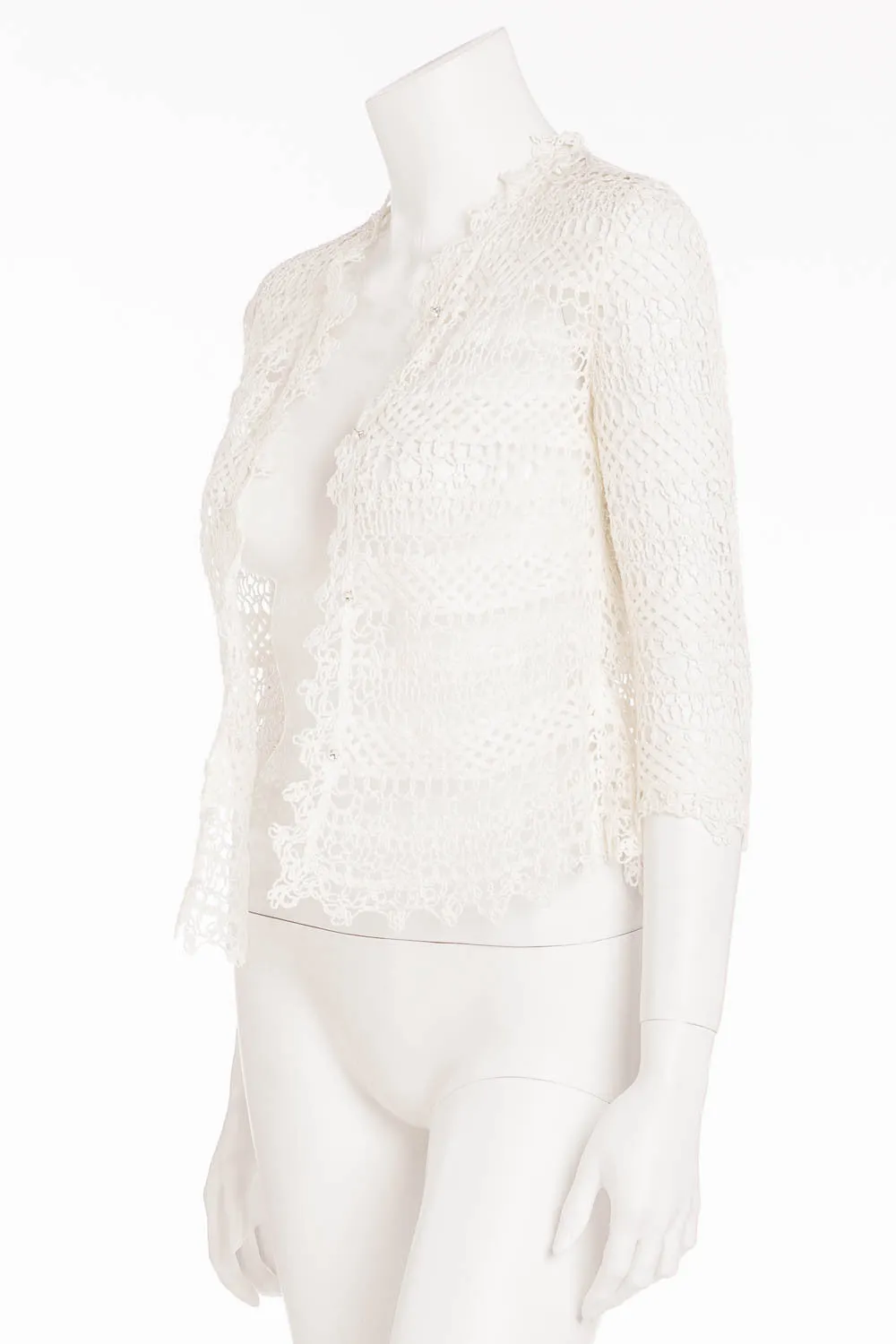 Valentino - White Crochet Lace 3/4 Sleeve Button Up Jacket - IT 42
