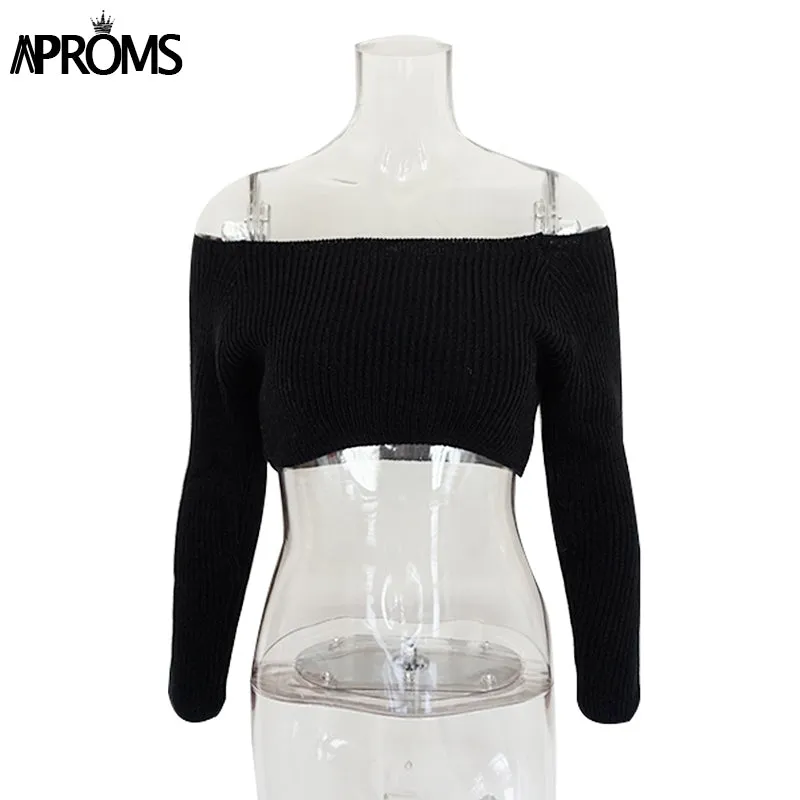 VenusFox Elegant Off Shoulder Cropped Sweater