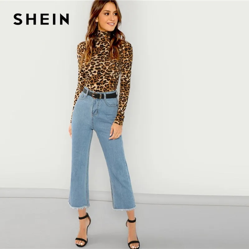 VenusFox Leopard Print Long Sleeve Pullovers Tee