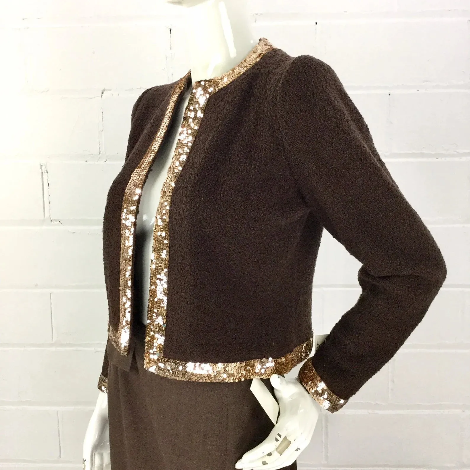 Vintage 1980s Brown Sequin Adolfo Boucle Cardigan, B36